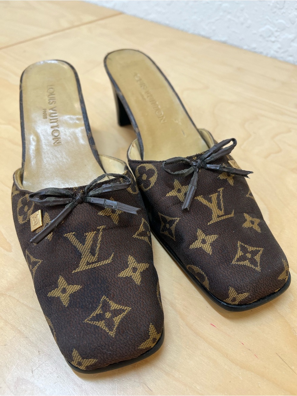 Louis Vuitton Brown Monogram Canvas Mule Heels with Bow size 10
